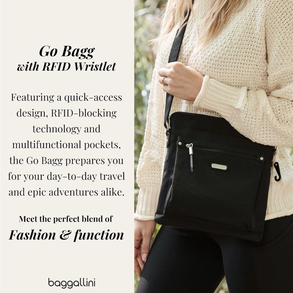 Baggallini Go Bagg Black Crossbody with RFID Wristlet NWT - Picture 2 of 10